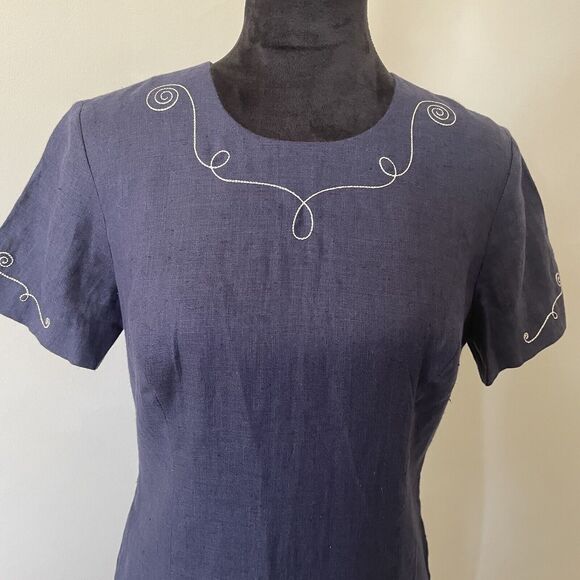 Landhaus C&A Naturally Dress German US Size 10 Linen Dress Decorative Stitching - Picture 8 of 16